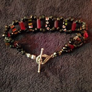 African/Millifiore/BlkGls Ladder Stitch Bracelet